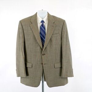 Lauren Ralph Lauren‎ Tan Wool Multi-Colored Check 44L Sport Coat 2 Button Blazer